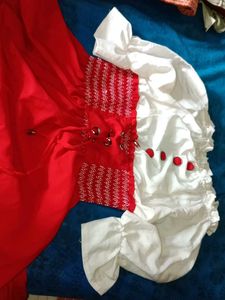 Red & White Peasant Style Top
