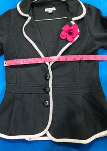 Chic Black Blazer with Floral Detail