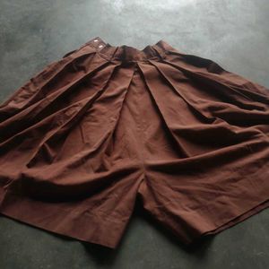 Brown Pleated Shorts