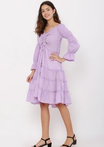 Lilac Smocked Tiered Midi Dress
