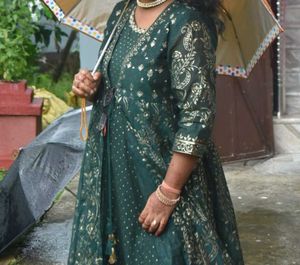 Emerald Green Floral Print Anarkali Dress