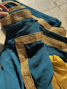 Teal Saree With Unstitched Blouse