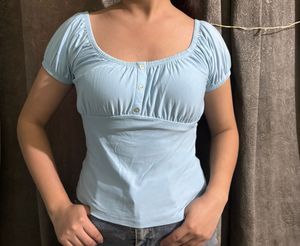 Cute Blue Puff Sleeve Top
