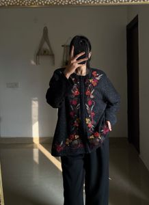 CROFT&amp;BARROW VINTAGE AUTUMN FLORAL ZIPPER SWEATER