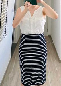 white w/ navy blue stripe pencil skirt Dress