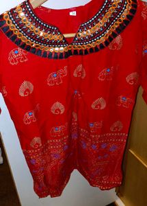 Red Elephant Print Kurti Top