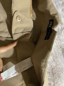 Zara Tan Pleated High Waist Trousers