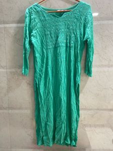 Vibrant Mint Green Embellished Crinkled Kurti