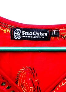 Handwork Chikenkari Red Embroidered Kurta