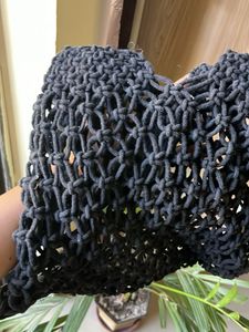 Chic Black Macrame Net Tote Bag