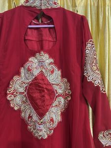 Red &amp; Gold Embroidered Dress With Duppata &amp; Bottom
