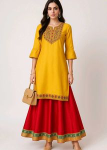 Embroidered Partywear Kurti With Lehenga , Dupatta