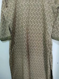 Olive Green Leaf Print Brown Kurta Pajama Dupatta