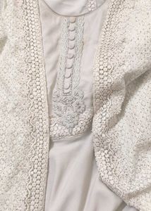 Beige Dress With Embroidered Jacket Maxi Suit
