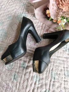 CHANEL BLACR SILVER COTED HEEL