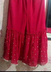 Red Embroidered Sharara Suit