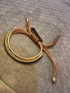 Half Gold Brown Leather Bracelet