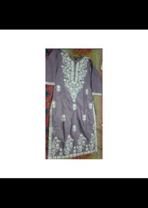 Chikankari lavender Rayon straight kurti