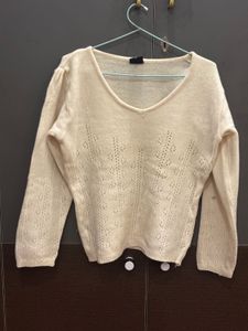 Elegant Cream V-Neck Knit Sweater