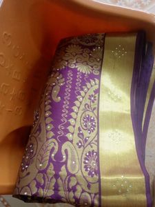Purple &amp; Gold Embellished Saree