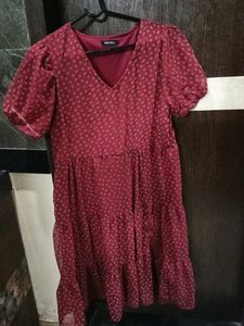 Mango Burgundy Tiered Mini Dress