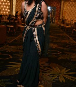 Emerald Green Embroidered Saree
