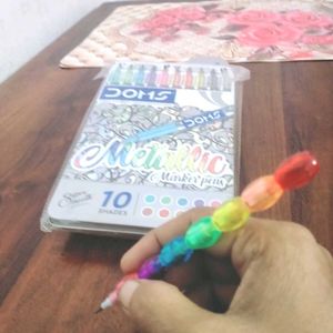 Doms Metallic Marker Pens + Rainbow Pencil