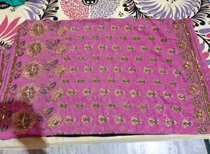 Royal Pink Zari Embroidered Saree With Blouse