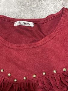 Red Fringe Detail Top