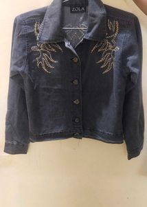 CHARCOAL WOMEN DENIM WITH FLAMES EMBROIDERY