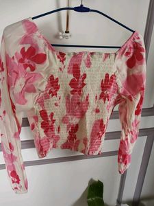 Floral Long Sleeve Smocked Crop Top