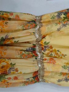 Floral Print Party Wear Yellow Ethnic Dress