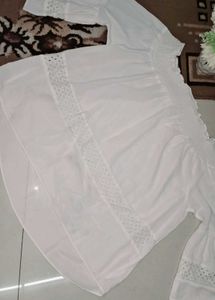 White Off Shoulder Full Sleeves Pretty Top