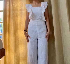 Schiffli Ruffle back crisscross Jumpsuit(b1g1)