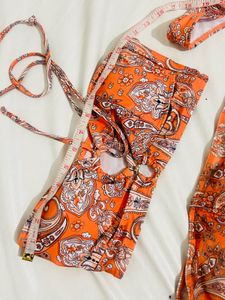 Abstract Printed Plunging Neck Swimwear Bikini Set
