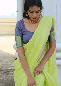 Jute Cotton Saree with Stitched Blouse
