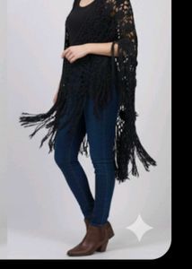 handmade Boho Crochet Fringe poncho