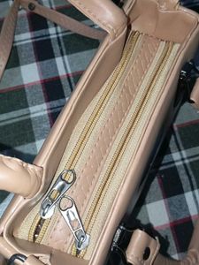 Beige Structured Satchel Bag