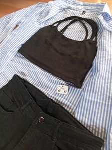 Trending Striped Shirt With Crop Top And Jeans