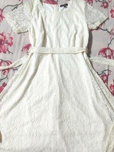 Classic Off White Colour Knee Length Midi Dress