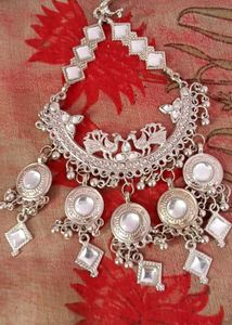 Silver Mirror Work Traditional Earrings