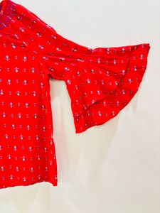 Red Flared Sleeve Top