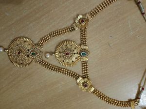 Gold-Tone Indian Necklace with Gemstones