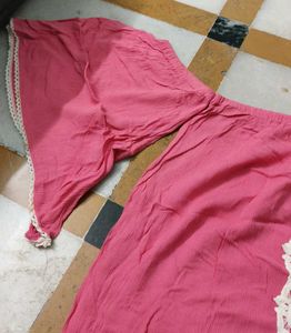 Pink Crochet Detail Off-Shoulder Top