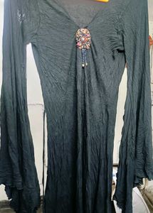 Black Slayed Flared Dress For Women