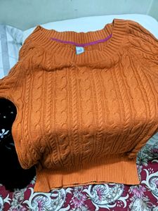 Orange Cable Knit Pullover