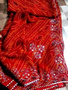 Red   Bandhni Sadi Mirror Work Blouse Size  44