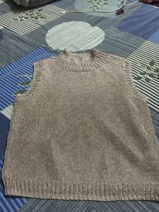 Shimmery Sleeveless Mock Neck Sweater