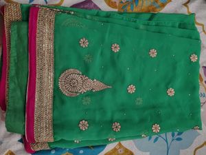 Green & Pink Embroidered Saree