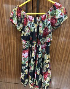 Cute Floral Pixel Print Fit &amp; Flare Dress